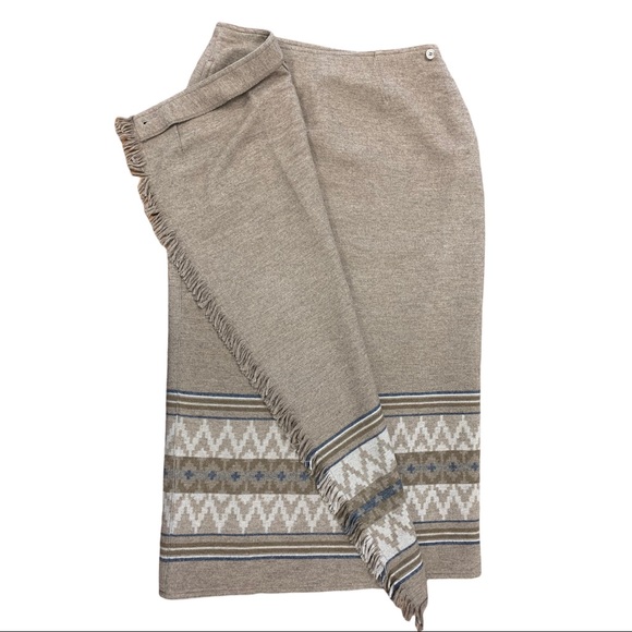 Wool Southwestern Vintage Style Fringe Front Wrap Full Skirt Pocketed - Picture 8 of 12